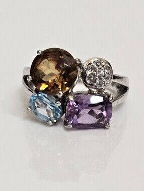 Genuine Michelle Albala Multiple Gemstone Ring Sterling Silver Size 7!